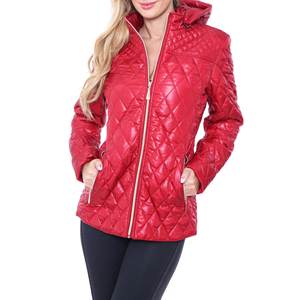 Chaqueta de invierno roja para mujer, abrigo grueso personalizado con burbujas acolchadas, tela de lona acolchada, transpirable y cálida, venta al por mayor - Product Image 2