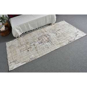 พรมตุรกีโบราณคลาสสิกสีเบจ3.4x7.2ฟุตพื้นที่ขนาดใหญ่ผ้าขนสัตว์ด้านหลังเป็นนามธรรมสี่เหลี่ยมพรมสำหรับห้องดีไซน์โถงทางเดิน - Product Image 2