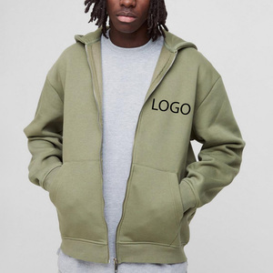 Veste en polaire à capuche zippée, vente chaude, streetwear, 450 g/m², 100 % coton, surdimensionnée, sweat à capuche zippé pour homme, décontracté, sweat à capuche zippé uni - Product Image 4