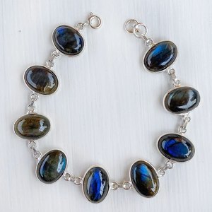 กำไล925เงินสเตอร์ลิงสำหรับผู้หญิงปรับได้สำหรับรักษาหินลาบราดอไรต์ประดับเพชรทรงรีเครื่องประดับเงิน - Product Image 3