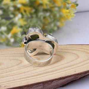 Raw Moldavite Herkimer Diamond <b>Ring</b> Sterling Silver Statement Stone <b>Ring</b> for Her - Product Image 2