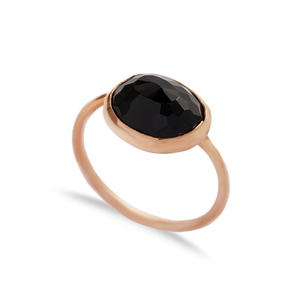 Oval Black Quartz Stone Gold Bezel Design Turkish Wholesale 925 Sterling Silver Handmade <b>Ring</b> - Product Image 6
