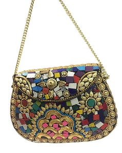 Haute qualité indien artisanat mosaïque pochette pour femmes multicolore fête sac à main chaîne décoration mode couverture à faible coût - Product Image 6