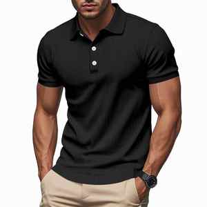 Camiseta de punto de verano americano para hombre estación independiente de secado rápido transpirable cómoda solapa elástica de seda helada para - Product Image 1