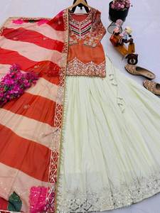 Fendy Silk Embroidery Sequence With Val Moti Lace <b>Top</b> Crepe Silk Lehenga Print & Embroidery Sequence With Val Moti Lace Dupatta - Product Image 6