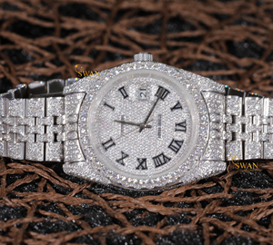 นาฬิกาข้อมือผู้ชายสุดหรู VVS เพชร Moissanite หน้าปัดสแตนเลสสมาร์ทอะนาล็อกกระจกวันที่มีคุณลักษณะปาร์ตี้สไตล์ฮิปฮอป - Product Image 1