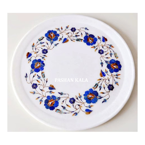 Plaques en marbre incrustées d'art artisanal unique, beau motif floral, forme ronde, design créatif pour la décoration de la maison et à des fins de cadeaux - Product Image 1
