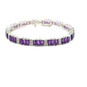 Delicate Handmade Real Amethyst & American Diamond Tennis <b>Bracelet</b> Low Moq Rhodium Plated Jewelry 925 <b>Solid</b> <b>Silver</b> Party Wear - Product Image 1