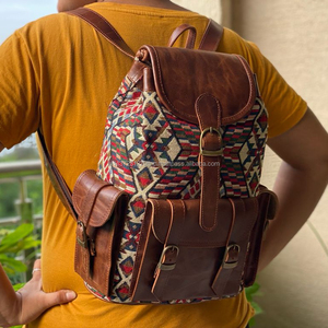 Nouveau Western Boho Style Vintage fait à la main en cuir Jacquard cordon sacs à dos point à la main Klim en cuir véritable Style indien sacs - Product Image 3