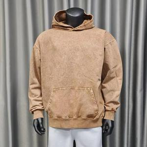 Custom Unisex Loose <b>Blank</b> Ripped Baggy Distressed Vintage Heavy <b>Weight</b> Cotton Acid Wash Hoodie for Men - Product Image 3