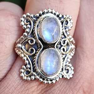 925 Sterling Silver Rainbow Moonstone Statement Ring Handmade Boho June Birthstone Jewelry Inlay Perfect Gift for Her Birthday - Product Image 5
