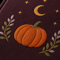 Carnet personnalisé LABON Automne Citrouille, Couverture Rigide Violette, Broderie Citrouille Orange, Lune Dorée, Étoiles, Brindilles Floraux, Pages Lignées