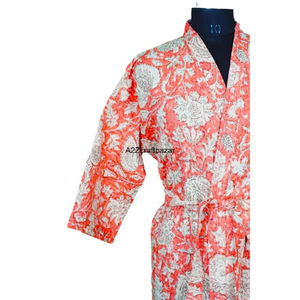 Kimono y Bata Kantha con Estampado Floral Hecho a Mano para Mujer, Ropa de Dormir Bohemia de Verano para la Playa con Cinturón, Estilo de Vida Diario - Product Image 5