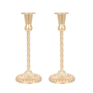 Ensemble de 2 bougeoirs élégants en métal, style antique, en laiton doré, décoratifs pour la maison, table, centre de table de mariage - Product Image 3