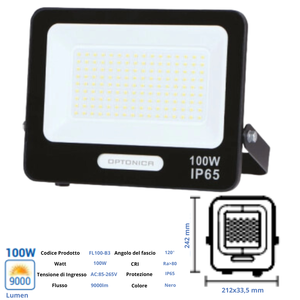 Projecteur LED professionnel Optonica SMD 100W 9000 Lumen 6000K lumière d'inondation de température de couleur avec corps noir couleur noire - Product Image 5