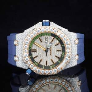 Reloj de Pulsera de Acero Inoxidable con Diamantes de Moissanita Automáticos, Diseño Moderno, Esfera Azul Analógica, Elegante Regalo para Él - Product Image 1