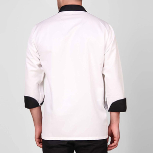 Elegante abrigo de chef de color blanco con bolsillo frontal y tela resistente a las arrugas chaqueta de chef unisex de doble botonadura - Product Image 6