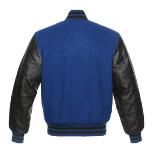 Chaqueta Estilo Universitaria Azul Rey y Naranja para Hombre, Mangas Estilo Cuero, Ribete Acanalado a Rayas, Botones a Presión, Moda Urbana - Product Image 6