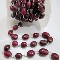 Chaîne de chapelet en laiton avec perles ovales lisses en rubis naturel 12 mm, plaqué argent, or et noir, 1 pied, bijoux de haute qualité