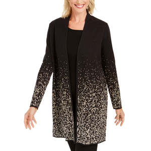 Collezione JM: Cardigan Lungo da Donna in Maglia Jacquard Sfumato Nero con Decorazioni in Pelliccia, Taglie Petite, Medium, XL per l'Autunno - Product Image 1
