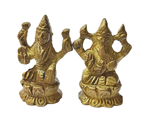 Ganesha and Laxmi Sitting on Lotus Brass Statue Indian Handcrafted Religious Sculpture of Ganesha and laxmiji - Product Image 1