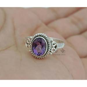 Handmade Dainty Amethyst Oval Crystal <b>Ring</b> Boho <b>Statement</b> Gift for Her Birthday Anniversary Christmas in Sterling <b>Silver</b> - Product Image 6