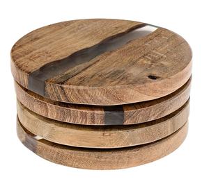 Dessous de verre en bois et résine pour Table basse rond absorbant moderne bois d'acacia coussin isolant sous-verres tasse bois résine dessous de verre - Product Image 1