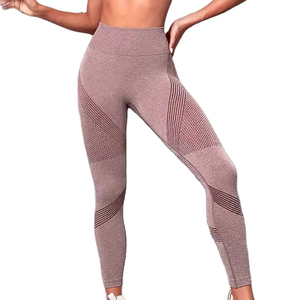 Leggings de Yoga pour femmes à rayures taille haute fermeture à la taille élastique 220g pantalon en Nylon Spandex Scrunch leggings bout à bout pour femmes - Product Image 4