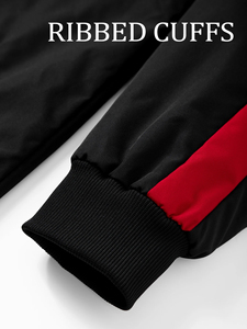 Chaqueta Bomber Deportiva para Hombre, Cuello Alto, Cierre de Cremallera, Diseño Geométrico en Rojo y Negro, Corte Ajustado, Transpirable, para Otoño - Product Image 5
