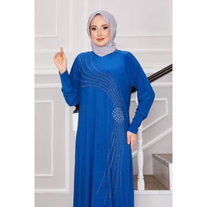 Vestido Hijab Sandy Indigo con Detalles Simples de Piedras y Silueta Recta - Product Image 2