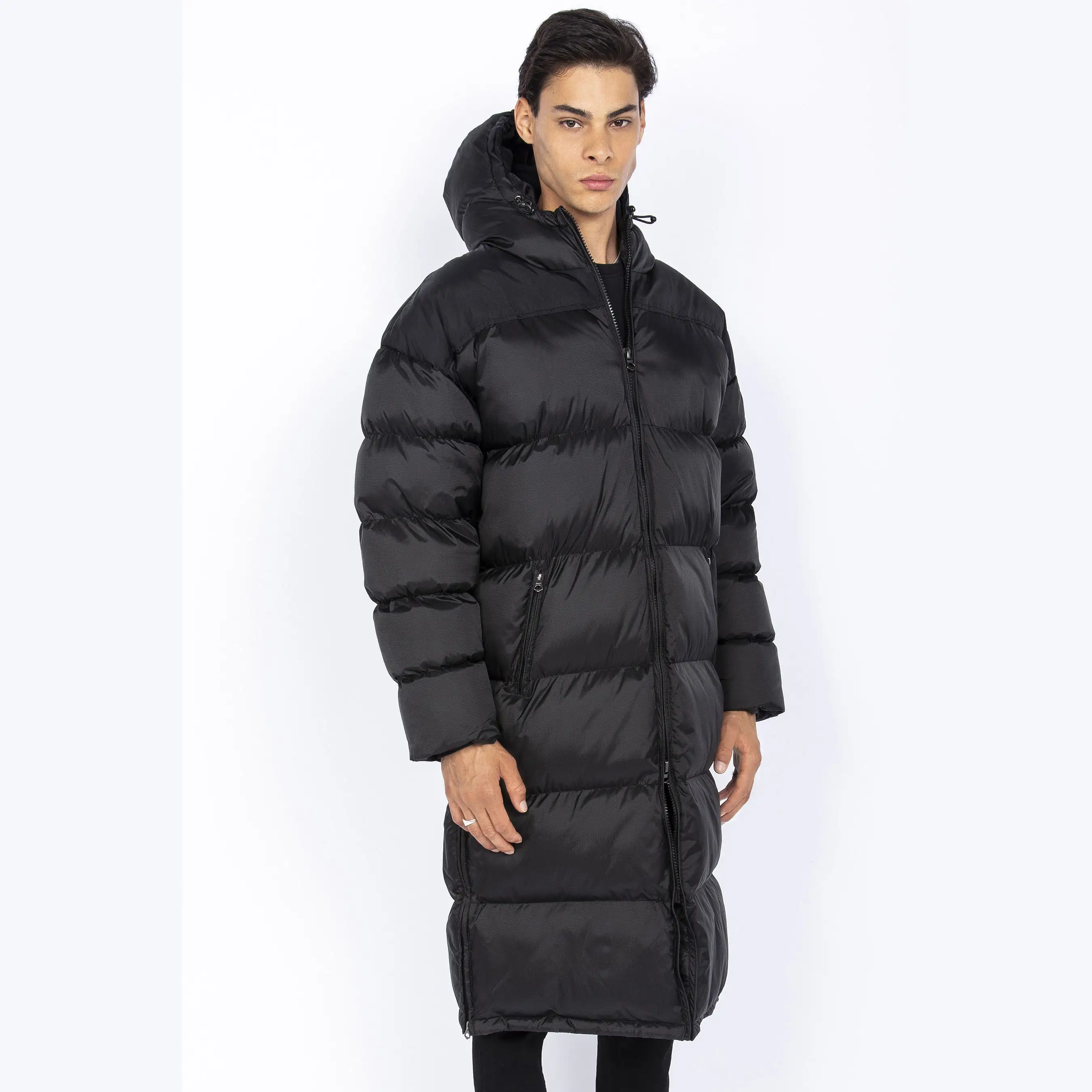 men's long puffer coat with hood jacket