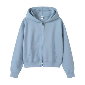 Sudadera Corta Extra Grande para Mujer, 350GSM, 100% Algodón Felpa, Cierre de 2 Vías, Color Gris Liso - Product Image 1