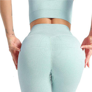 Ropa deportiva atlética de alta elasticidad para mujer, conjunto de gimnasio de Yoga sin costuras transpirable, mallas ajustadas, conjuntos de Yoga de dos piezas con patrón sólido - Product Image 5