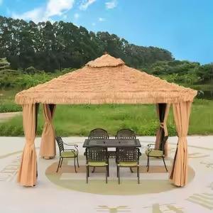 Luxury Outdoor Gazebo with Thatch Roof Waterproof <b>Garden</b> Pavilion Canopy Tent with Side <b>Curtains</b> for Patio, Resort, Beach - Product Image 4