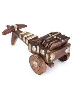Ensemble de caboteur fonctionnel décoratif en forme de chariot de taureau en bois avec support sous-verres de boisson pour décor de table à café et à manger - Product Image 4