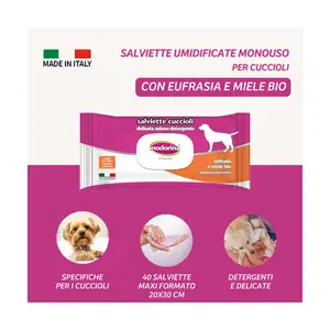Salviette per cuccioli di Inodorina Premium-Formula di pulizia Extra delicata 40 pz-perfetta per la pelle delicata dei cuccioli