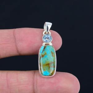 Turquoise pierres précieuses pendentif bijoux pour femmes argent Boho Style bijoux 925 argent Sterling tendance à la main pendentif cadeau pour - Product Image 4
