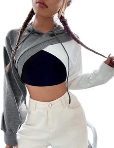 Sweat à capuche à manches longues pour femmes Color Block Cross Body Sweat à capuche Cropped Hoodie - Product Image 4