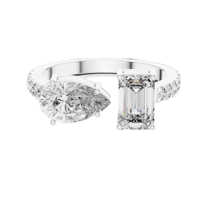 Anillo de Diamantes de Laboratorio con Corte Esmeralda y Pera de 2.10 CT, Doble Piedra Central, Claridad VVS-VS EF, Oro de 18K, 14K, 10K y Plata 925 - Product Image 1
