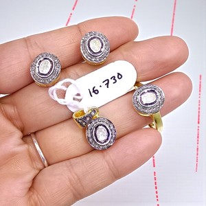 Ensemble de bijoux élégant en argent 925 plaqué or avec diamants Polki, bijoux de mariage - Product Image 3