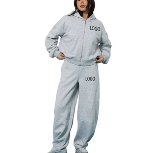 Ensemble de survêtement gris chiné pour femme – Sweat à capuche zippé et pantalon de jogging assorti – Tenue décontractée pour femme – Vente en gros - Product Image 1