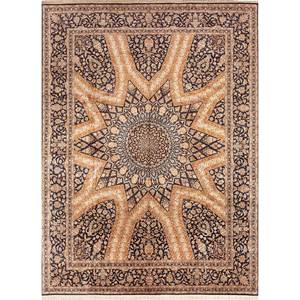 Tapis en soie noué à la main Gulmarg bleu, motif rectangulaire traditionnel chinois en patchwork, pour la maison, adolescents, 10 mm - Product Image 1