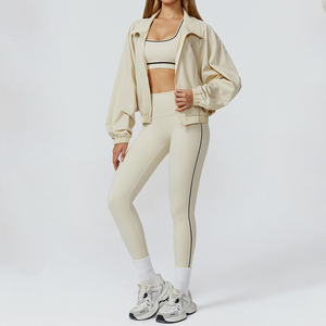 Conjunto de Yoga de 2/3 Piezas para Mujer, Leggings de Cintura Alta, Sujetador Deportivo, Chaqueta de Manga Larga, Ropa Deportiva, Traje Deportivo para Entrenamiento en el Gimnasio - Product Image 4