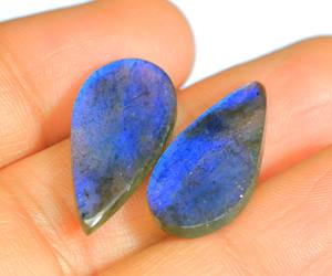 Atractivo par de cabujones de labradorita, piedras preciosas de labradorita llamativas azules genuinas, gemas pulidas sueltas y suaves para hacer joyas - Product Image 6