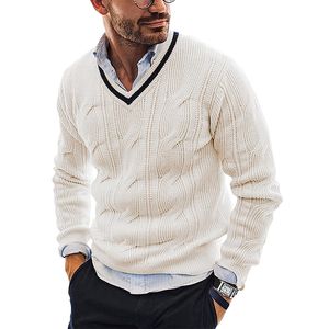 Pull tricoté à col en V pour homme, manches longues, coupe ajustée, respirant, avec logo frontal, idéal pour les loisirs, les vacances et le travail – Collection Automne/Hiver (ODM) - Product Image 1