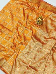 <span class=keywords><strong>Saree</strong></span> de telar manual de seda pura bandhani con tejido de Jari puro de seda pura con saris de trabajo de zari dorado para mujeres Sari de boda indio - Product Image 6