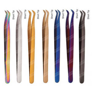 Pinzas de extensión de pestañas de Punta corta de acero inoxidable multicolor, herramientas de extensión de cabello con revestimiento de Plasma, Sharpinst - Product Image 1