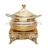 Plato de frotamiento de latón de estilo árabe con soporte de gran tamaño 8 LTR Calentador de alimentos Premium Buffet Suministros para servir platos
