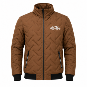 Veste bomber matelassée en polaire coupe-vent marron pour homme, col montant, hiver, décontractée, streetwear, logo personnalisé - Product Image 6