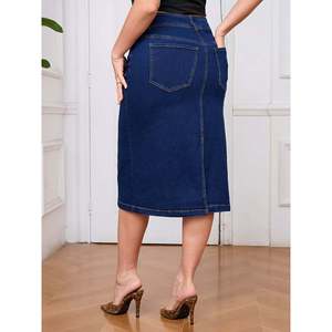 Jupe en jean taille haute grande taille, boutonnée, imprimé vintage, avec franges, style Y2K, décontractée, sexy, coupe crayon, hiver automne - Product Image 5